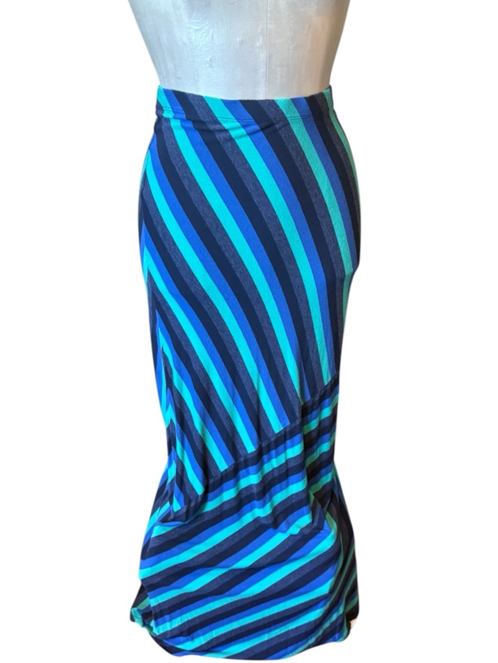 Matty M Striped Maxi Skirt Teal Royal Blue Black Size XS